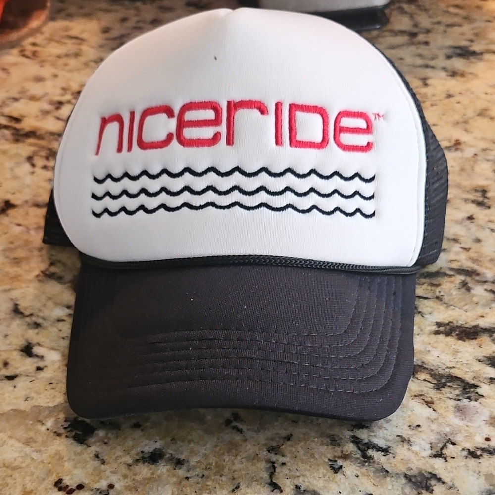 Bedrock Ak NICERIDE "On The Water" Foam Trucker Hat Black White Mesh Back